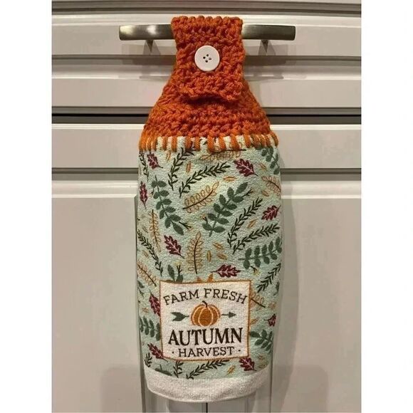 Crochet Top Kitchen Towel- Farm Fresh Autumn Harvest - Picture 1 of 3
